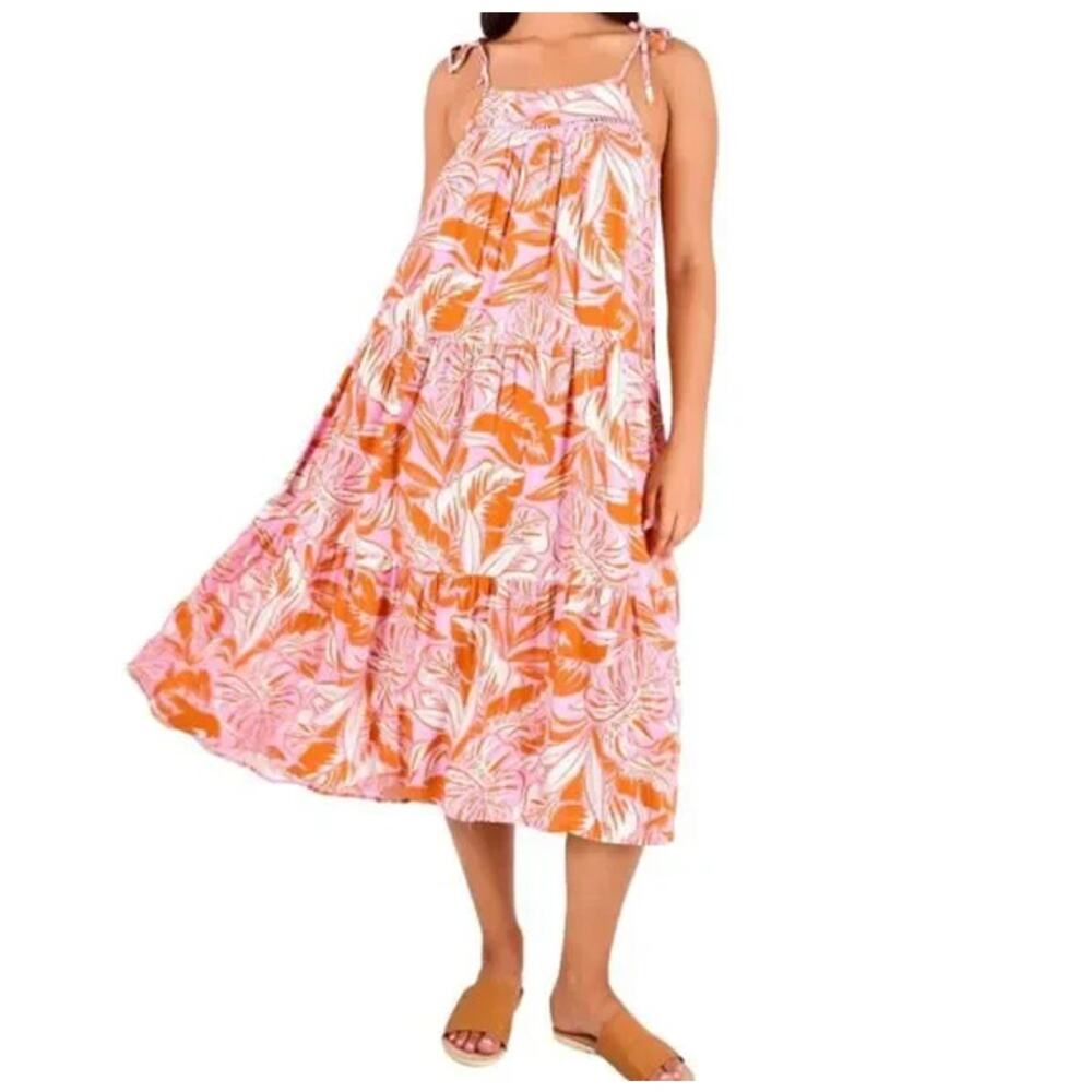 Label of Love Malibu Ruffled Boho Maxi‎ Dress Pink & Orange Size Small